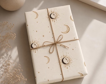 Papel de regalo Luna y Sol - Papel de regalo minimalista color beige celestial
