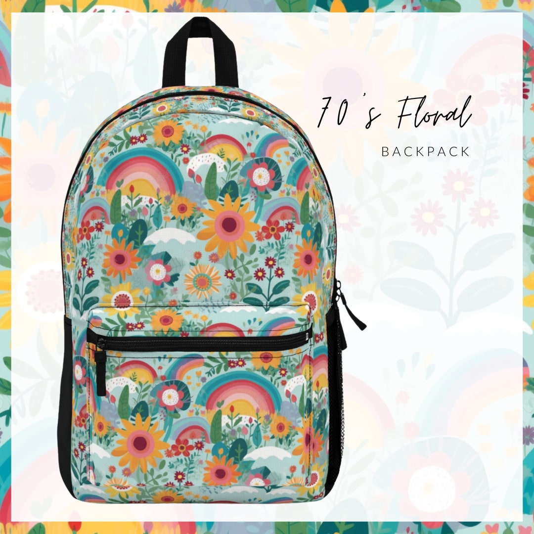 70's Floral Backpack 70 Lovers Backpack Peace Bag Teen Backpack School ...