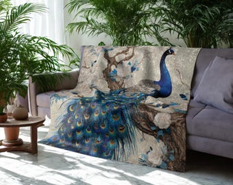 Manta de pavo real: Decoración de sofá con pavo real azul y beige
