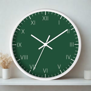 Dark Green Wall Clock: Minimalist Roman Numeral Clock