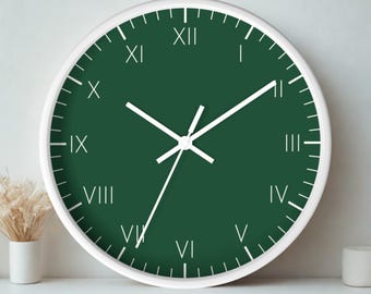 Dark Green Wall Clock: Minimalist Roman Numeral Clock