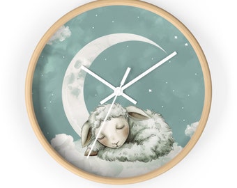 Cute Sheep Wall Clock Sheep Nursery Clock Cute Decor Nursery Wall Decor Bedroom Baby Clock Kid Bedroom Clock Pastel Decor Sheep Sleeping