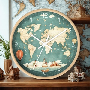World Map Wall Clock: Nursery Globe Decor, Kids Room