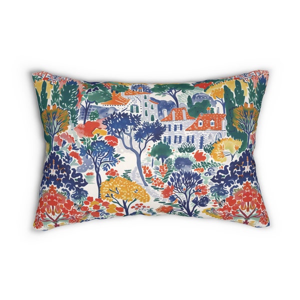Vivid Mediterranean Lumbar Pillow Provences Scene Decor Vivid Colors Sofa Pillow Colorful Couch Provences Inspiration French Riviera Pillow