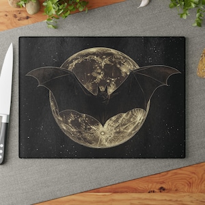 Gothic Bat Cutting Board: Full Moon Tempered Glass Kitchen Decor