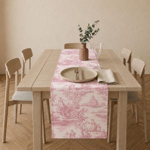 Pink toile de Jouy table runner - French table decor