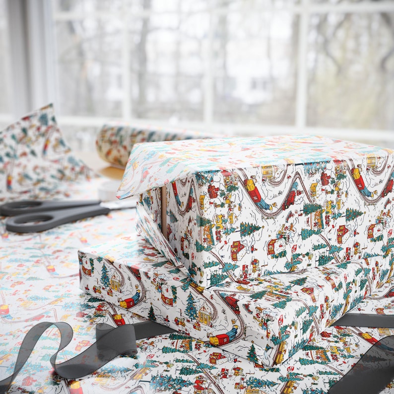 Christmas Train Wrapping Paper: Nostalgic Winter Gift Wrap, Children's Holiday Paper image 6