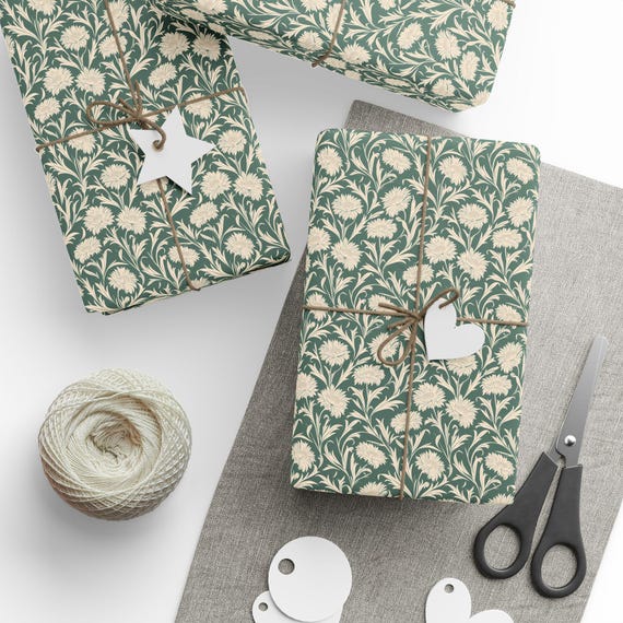 Vintage Green Floral Wrapping Paper: Victorian Botanical Gift Wrap