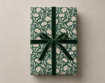 Papel de regalo floral verde vintage: Papel de regalo botánico victoriano