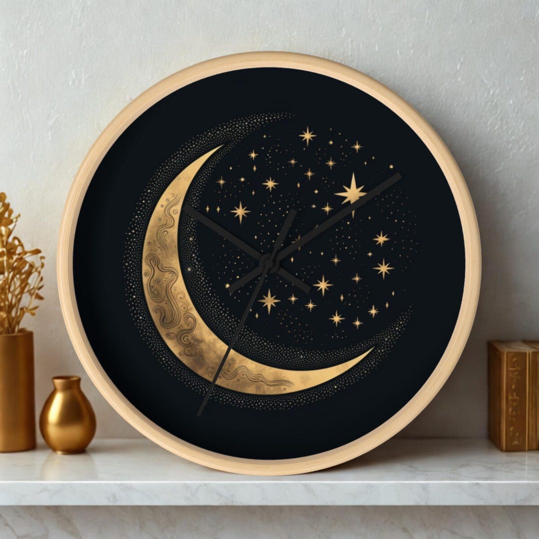 Gold Moon Wall Clock: Celestial Starry Decor - Etsy