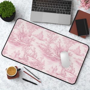 Pink Desk Mat: French Toile Desk Accessory, Jouy Home Office Decor