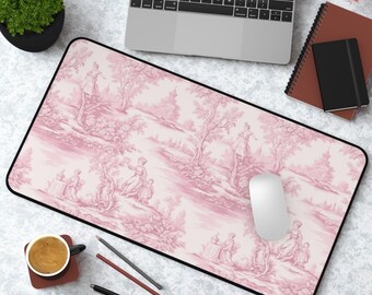 Tapete de escritorio Toile rosa: Diseño francés Jouy, espacio de trabajo elegante