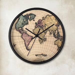Reloj de pared con mapa del mundo, reloj de geografía, decoración