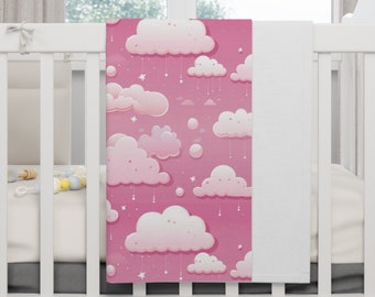 Pink Clouds Soft Fleece Baby Blanket Pink Baby Cover Nursery Girl Blanket Toddler Girl Cover Soft Blanket Cloud White Bedroom Cover Pink Sky