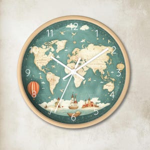 Horloge murale carte du monde Décoration murale globe pour chambre d'enfant, Carte, décoration pour chambre d'enfant
