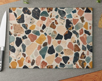 Terrazzo Print Tempered Glass Cutting Board: Modern Kitchen Decor