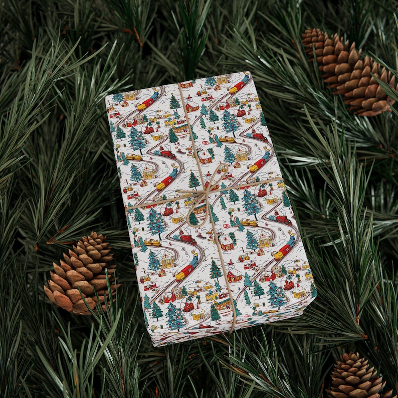 Christmas Train Wrapping Paper: Nostalgic Winter Gift Wrap, Children's Holiday Paper image 3