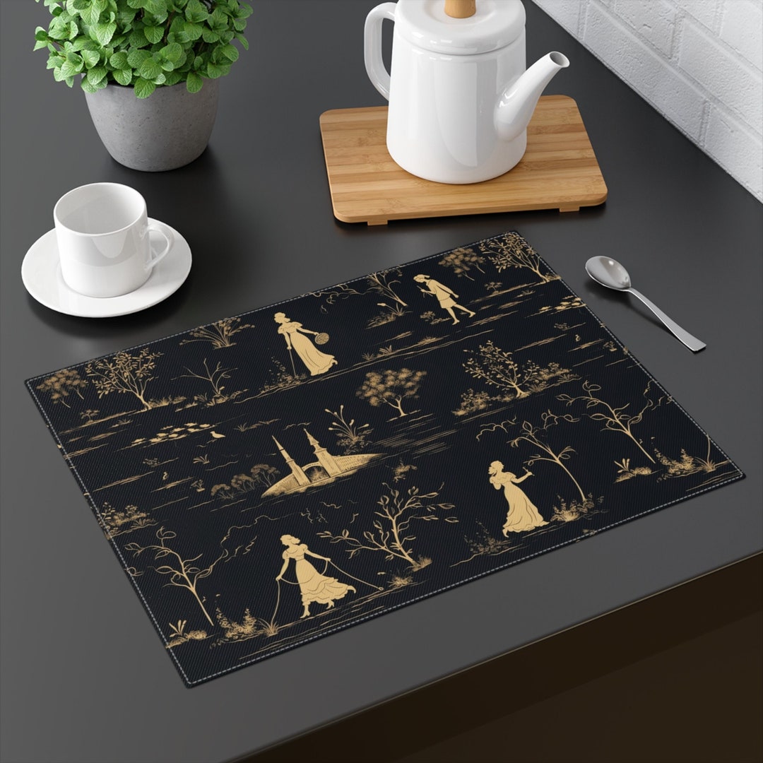 Jouy Placemat Set Cotton Jouy French Table Decor Black Placemat