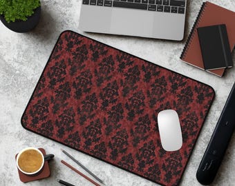 Gothic Desk Mat: Red Damask Goth Office Decor
