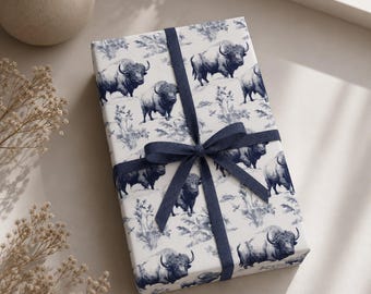 Papel de regalo Buffalo Toile: Papel de regalo rústico con estampado de bisontes, ideal para amantes de la naturaleza y la vida silvestre.
