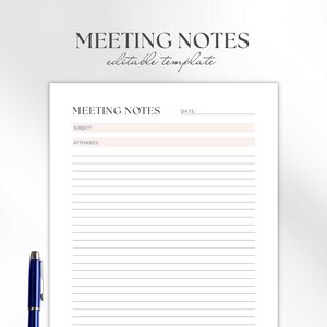 Meeting Notes Template, Editable Canva Business Notes Sheet, Work Notes, Office Notes, Client Call Notes Tracker, US Letter, A4, A5, Half