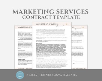 Editable Marketing Services Contract Template, Business Marketing Service Agreement, incl.Invoice Template, Marketing Service Canva editable