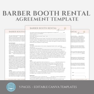 Editable Barber Booth Rental Agreement Template, Professional Booth Contract Template, Station Rental Contract Template editable in Canva