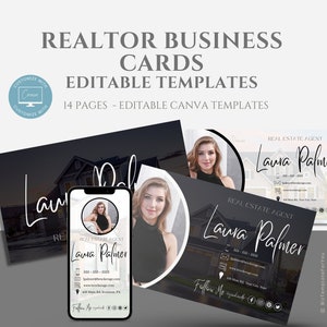Editable Real Estate Digital Business Card & Business Card Bundle, Real Estate Marketing, Realtor Canva Templates, Two-Sided, Fully Editable