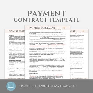 Editable Payment Contract Template, Payment Plan Agreement, Repayment Contract Form, Payment Agreement Form, Debt Repayment, Canva editable