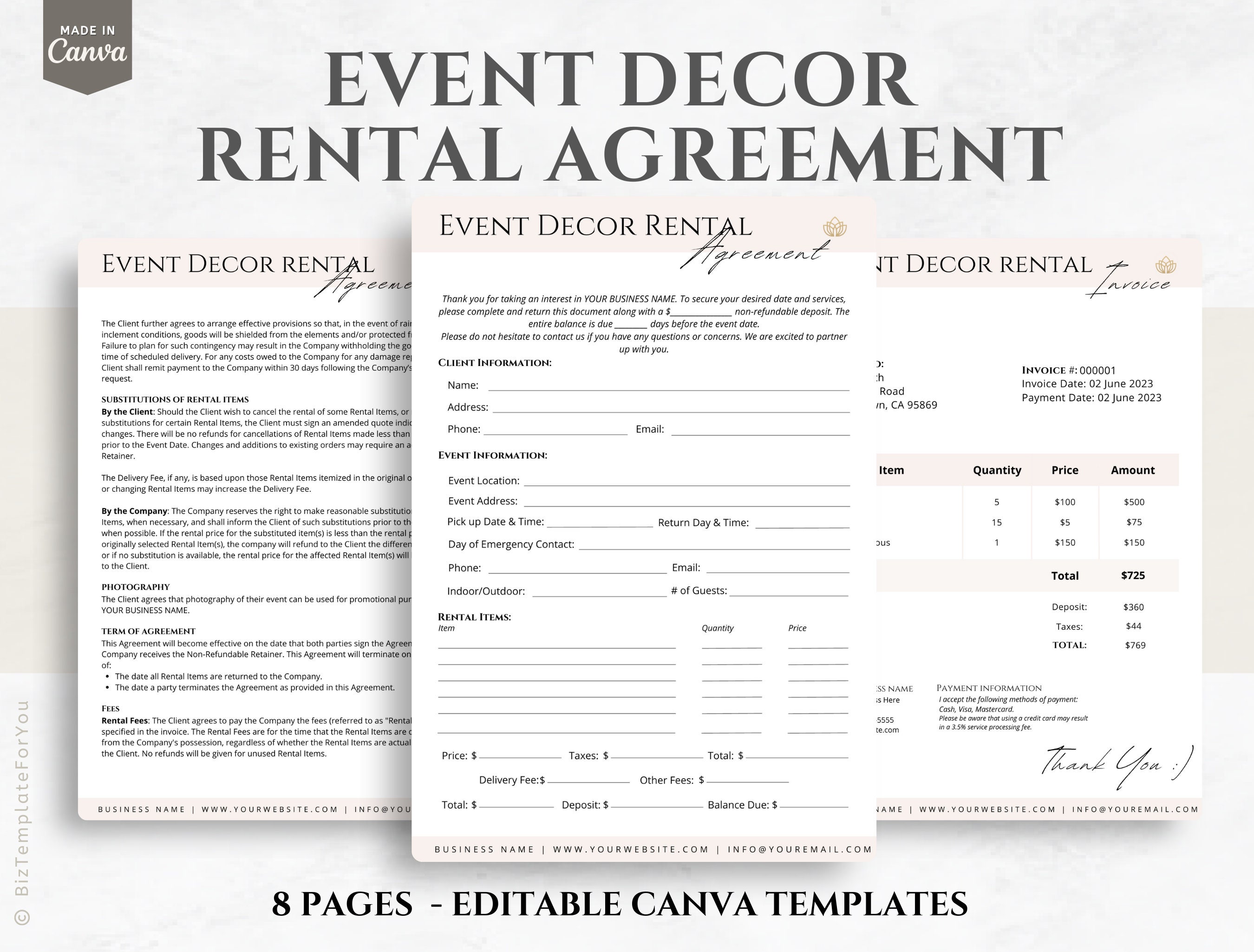 Editable Event Decor Rental Agreement Party Equipment Rental Etsy Editable Event Decor Rental Agreement Party Equipment Rental Etsy