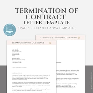 Editable Termination of Contract Template, Termination Letter Template, Business Service Agreement Termination, Notice of Termination Canva