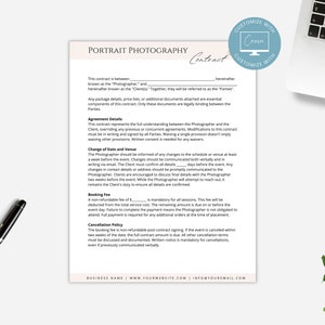 Editable Portrait Photography Contract Template. Portrait Photography ...