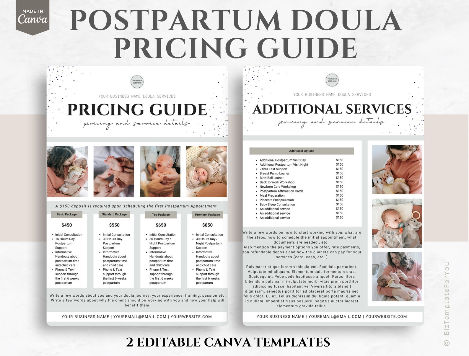 Postpartum Doula Price List Editable Rate Sheets Easy Etsy