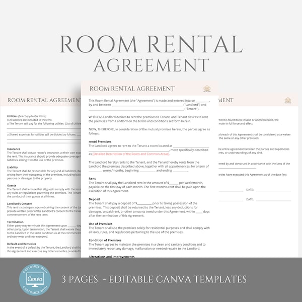 Lease Agreement Template for Room Etsy Lease Agreement Template for Room Etsy