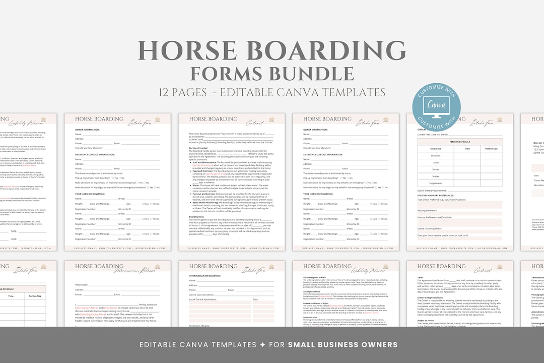 Editable Horse Boarding Contract Template, Stables Rent Service ...
