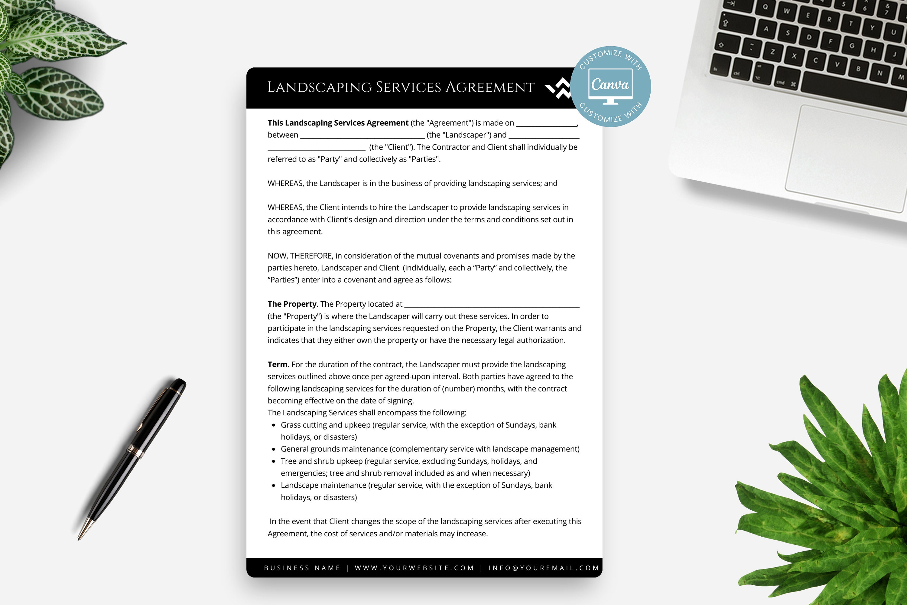 Editable Landscaping Contract Template, Professional Landscaping ...