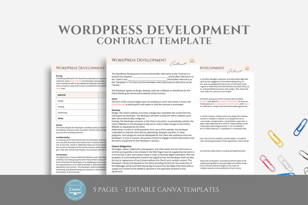Contract Example Ui Wordpress Editable Wordpress Development Contract Template, Freelance Website ...