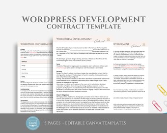 Editable WordPress Development Contract Template, Freelance Website Designer Service Agreement, incl. Invoice Template, Canva editable
