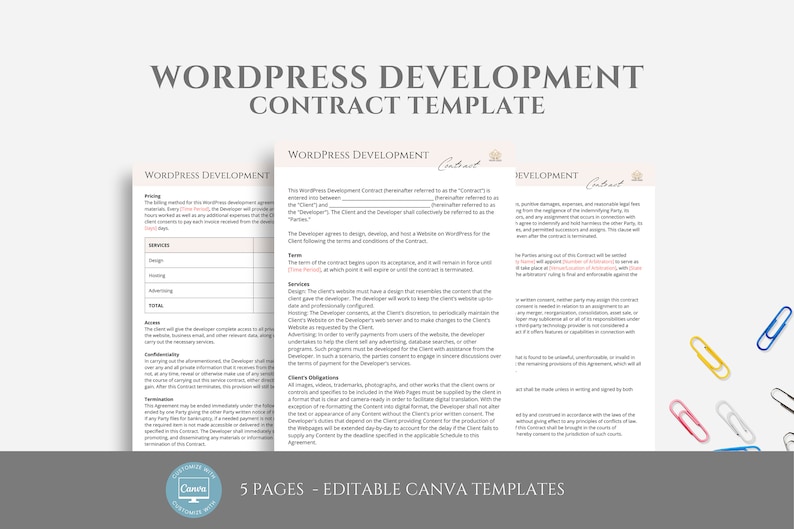 Editable Wordpress Development Contract Template, Freelance Website ...