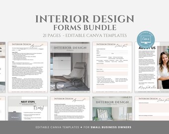 Editable Interior Design Business Templates Bundle, Interior Designer Contract, Interior Design Business Proposal Template, Canva editable