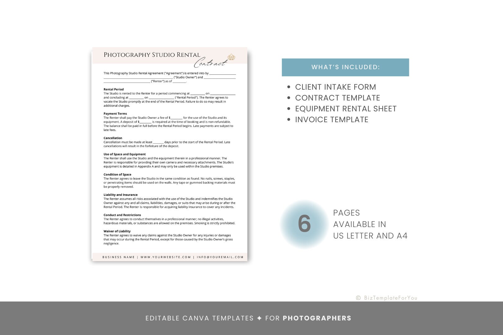 Editable Photography Studio Rental Agreement, Studio Rental Contract Form, Studio Rental