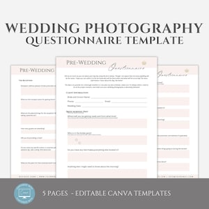 Editable Wedding Photography Questionnaire, Editable Pre-Wedding Client Intake Form, Wedding Photography Client Checklist Template
