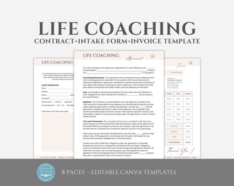 Editable Life Coach Templates Bundle, Life Coach Contract, Life Coaching Client Intake Form, Coaching Business Forms, Canva Agreement