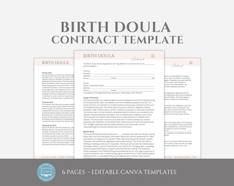 Editable Birth Doula Contract Template, Birth Doula Service Agreement, Doula Necessities, Doula Tools, Invoice Template, Canva editable