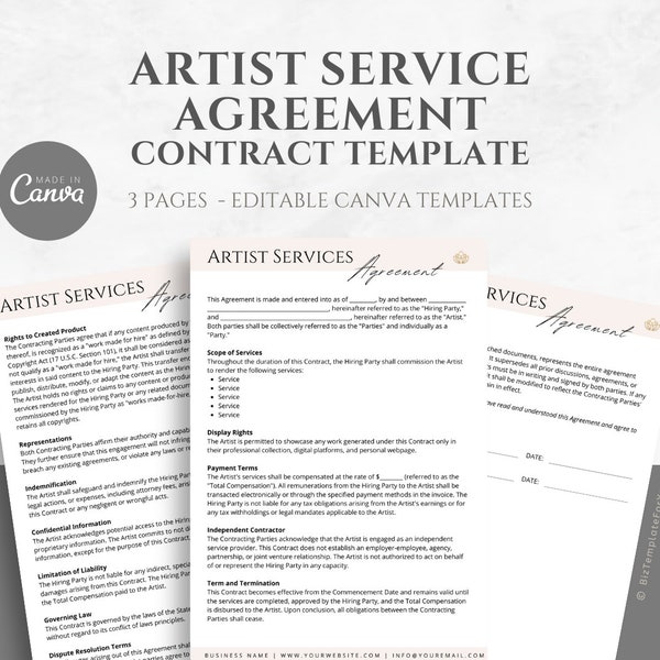 Editable Artist Contract Template. Artist Service Agreement. Creative Services Contract. Independent Service Provider Canva Template