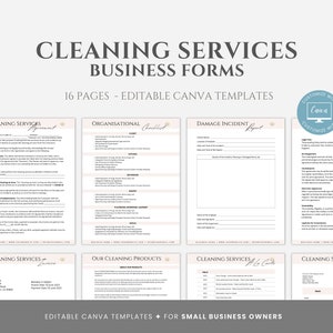 Cleaning Services Business Forms Bundle, Cleaning Contract Template, Commercial and Residential Cleaning Forms, Janitorial, Canva editable