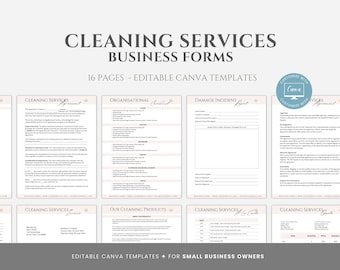 Cleaning Services Business Forms Bundle, Cleaning Contract Template, Commercial and Residential Cleaning Forms, Janitorial, Canva editable