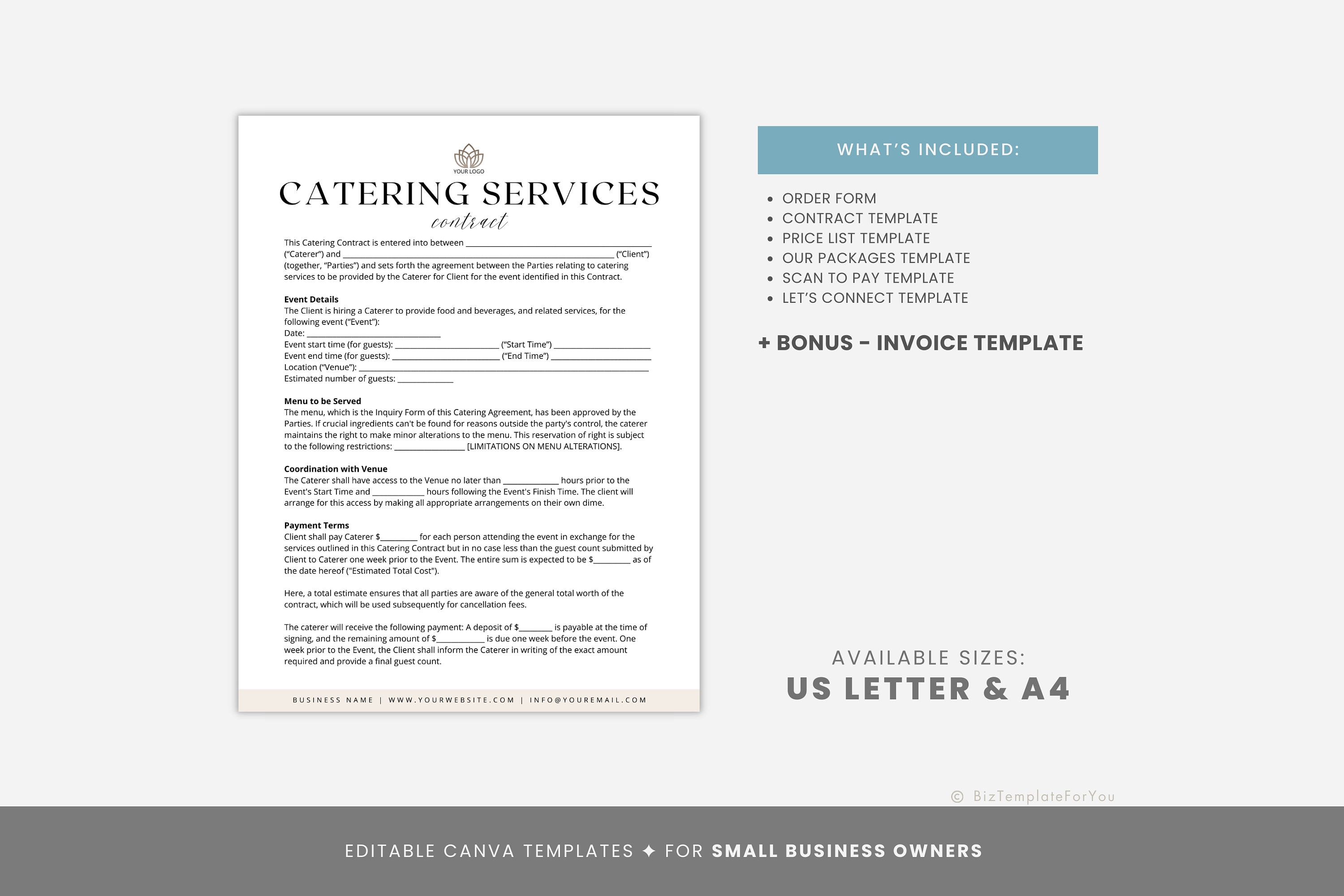 catering order form template | editable business... Editable Catering Business Forms Bundle, Contract Template, Catering ...