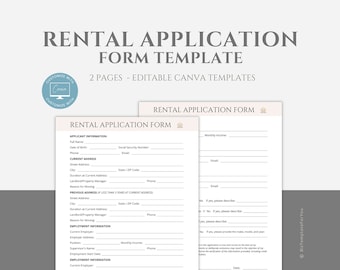 Editable Rental Application Form Template, Tenant Application Form, Rental Screening Form, Lease Application, Housing Rental, Canva editable