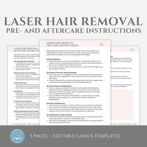 Editable Laser Hair Removal Pre Care and Aftercare Instructions Template, Esthetician Business, Spa Forms, Aftercare Guide, Canva editable